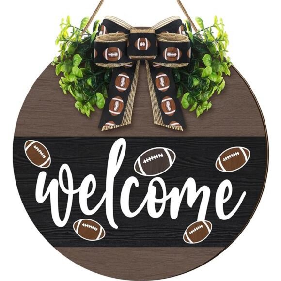 Hello Fall Football Sign for Front Door Thanksgiving Wooden Hanging Sign Fall - Picture 1 of 7